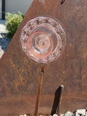 Pink Glass Art Garden Flower - Upcycled, Handmade
